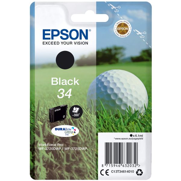 Epson 34 Black Golfball Genuine, DURABrite Ultra Ink Cartridge, Standard Capacity