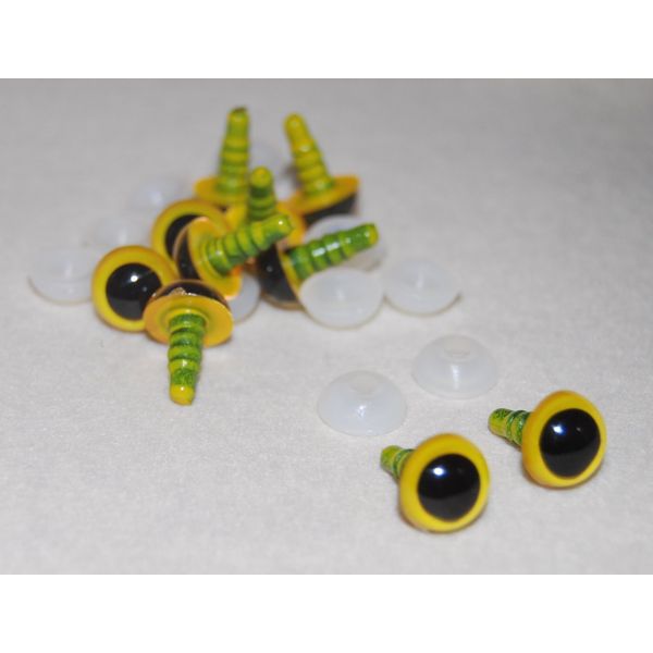 Pack of 5 Pairs - Yellow Eyes with Plastic Backs - 9mm - Safety Eyes for Soft Toy or Teddy Bear Making