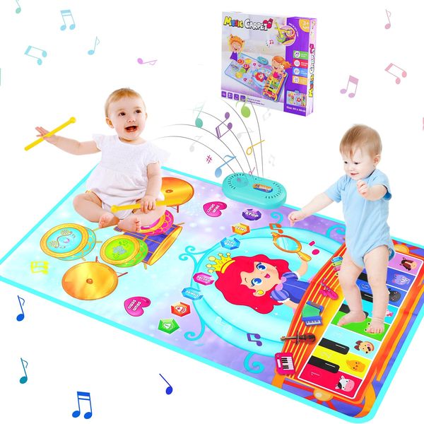 Toys for 1 Year Old Girl,Music Mat for Babies，3 in 1 Piano Drum Animal Touch Princess Musical Toys,Infant Music Toy Babies Birthday Gifts for 1 2 3 Year Old Boys Girls(Blue)