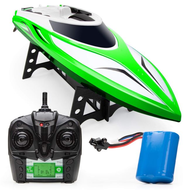 Force1 Velocity H102 RC Boat - Remote Control Boat for Pools and Lakes, Fast RC Boats for Adults and Kids with 20+ mph Speed, 4 Channel 2.4GHZ Remote Control, and Rechargeable Boat Battery (Green)