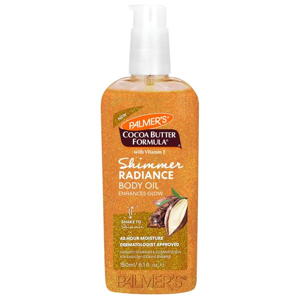 Palmer's Cocoa Butter Formula Shimmer Body Oil with Vitamin E, 5.1 Fl Oz, Radiance Body Oil for Glowing Skin, Enhances Dark Tones & Tans, Hydrating