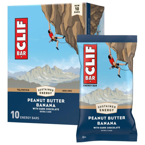 Clif Bar - Peanut Butter Banana with Dark Chocolate Flavor - Made with Organic Oats - 10g Protein - Non-GMO - Plant Based - Energy Bars - 2.4 oz. (10 Pack)