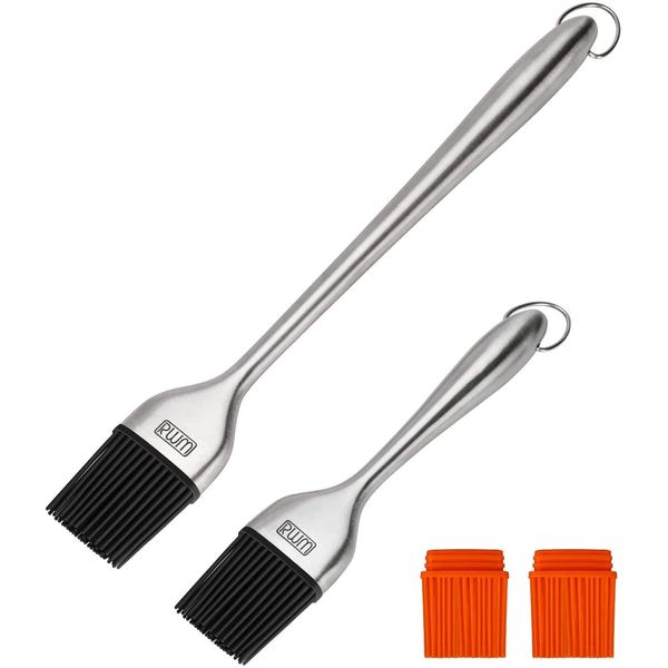 Rwm Basting Brush - Grilling BBQ Baking, Pastry and Oil Stainless Steel Brushes with Back up Silicone Brush Heads(Orange) for Kitchen Cooking & Marinating, Dishwasher