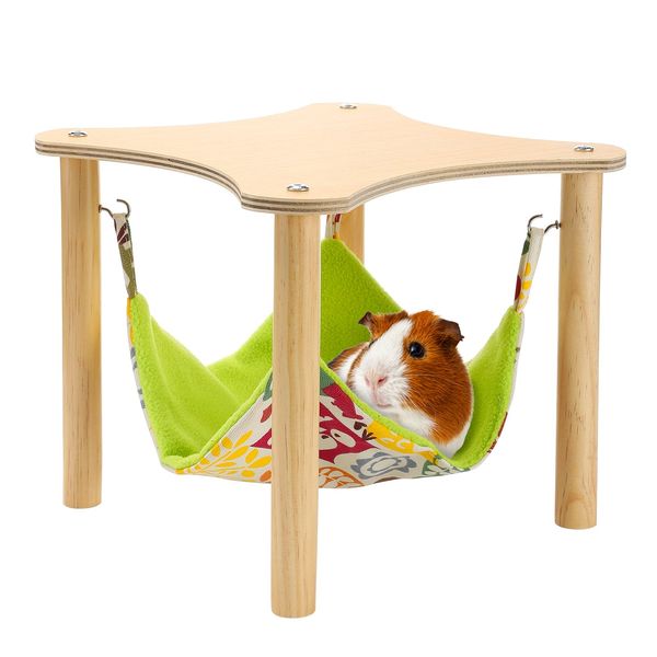 Alphatool Guinea Pigs Hammock with Durable Wooden Stand- Double-Sided Hanging Hammock Bed for Chinchilla Rat Hamster Bunny Ferrets Sleeping Hiding