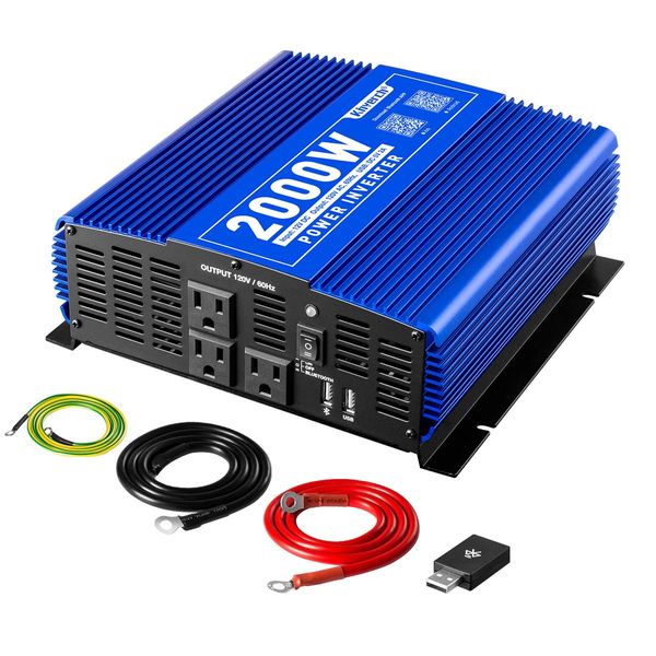 Kinverch 750W Continuous/1500W Peak Power Inverter DC 12V to 110V Car Converter AC with 2 AC Outlets and 2A USB Charging Port