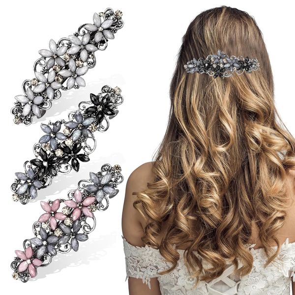 3 Stück Elegante Haarspangen für Damen Mädchen - Glitzernde Haarklammern mit Kristallblume - Perfekte Accessoires für festliche Frisuren - Exquisite Blume Kristall Haarspangen