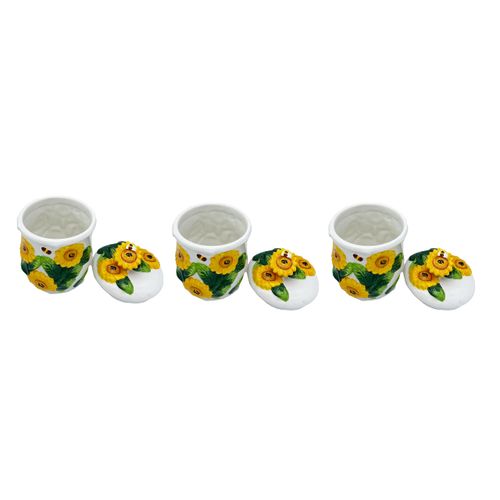 ACK 3D Sunflower 3pc Hand Painted Ceramic Canister Set with Lid, Kitchen Storage Jar, Food Storage Container, Airtight Storage Container With Rubber Seal for Coffee, Tea, Sugar, Flour