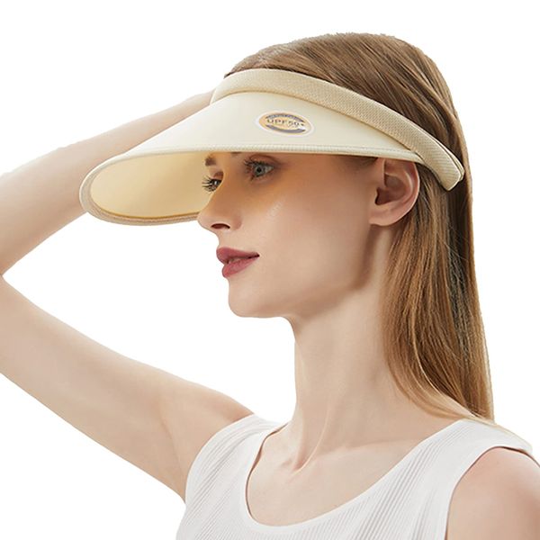 XIXKOLYU Sun Visor Hat Wide Bim Summer UV Protection Beach Cap packbarer Pferdeschwanz Damen mit großer Krempe Visor Cap UPF 50+ Koreanische Stil für Frauen Sommer