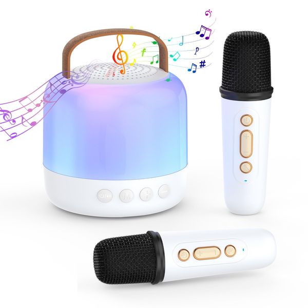 Kids Mini Karaoke Machine, Portable Bluetooth Speaker with 2 Wireless Microphones, MP3 Music Player Christmas Birthday Gifts Toys for Girls Age 3, 4, 5, 6, 7, 8, 9, 10+ Year Old Family Home Party