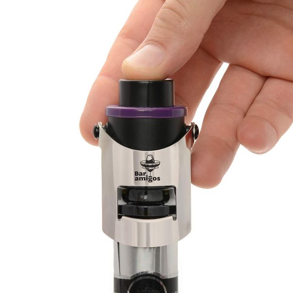 Bar Amigos® Champagne Pressure Stopper Purple - Saver Pump Sealer Preserver With Patented Technology Keep Your Bottle of Sparkling Wine Fresh for 7 Days Plus 3 Year Satisfaction Guarantee