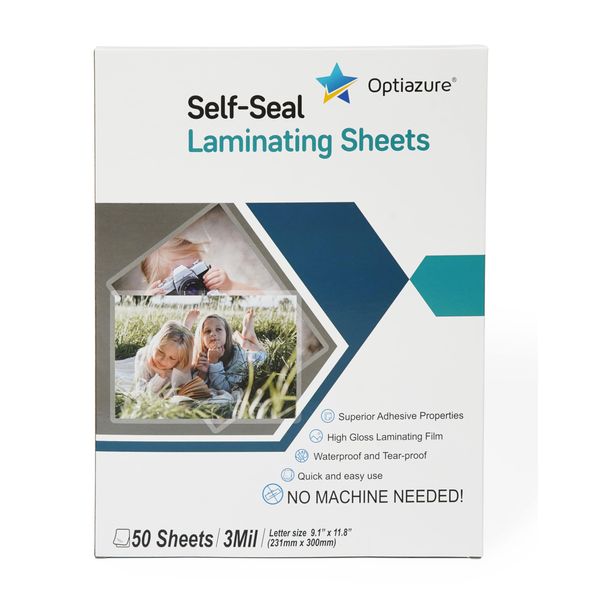 Optiazure Self-Seal Laminating Sheets 9.1"x11.8" Inches, 3mil 50Pack, Letter Size, Single Sided