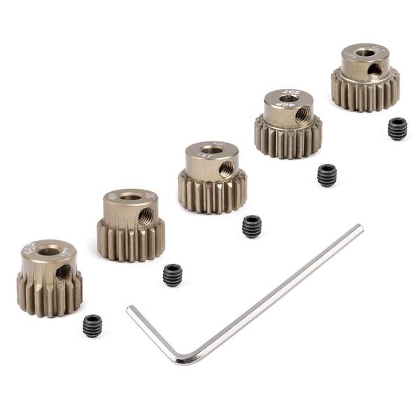 Hobbypark Metal 7075 Aluminum Alloy 48P Pinion Gear Set 3.175mm Shaft Hole 17T 18T 19T 20T 21T Motor Gears Kit for RC Car (5-Pack)