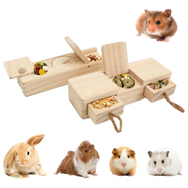 Guinea Pig Toys,Wooden Rabbit Toys, Hamster Enrichment Foraging Toys,Interactive Hide Treats for Small Animals Pet Foraging Game Educational Toys for Chinchilla Squirrel Hedgehog Rat (2 Sets)