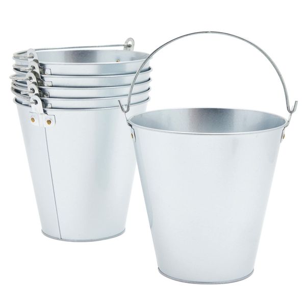 Juvale 6 Pack Large Galvanized Ice Buckets for Parties, 7-Inch Tall Metal Ice Pails with Handles for Champagne, Beer, Wine, Sports Drinks, Water, Table Centerpieces (100 oz Capacity)