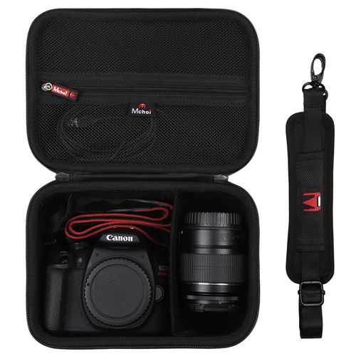 Mchoi Camera Case Fits for Canon EOS Rebel T7 / R100 / R50 / R5 / R6 Mark II / R7 / R8 / 90D / 5D Mark IV, DSLR Camera, Lens, with Shoulder Strap (Black)