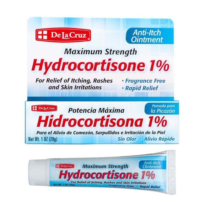 De La Cruz® 1% Hydrocortisone Anti-Itch Ointment, No Fragrances 1 OZ.  Exp 10/25