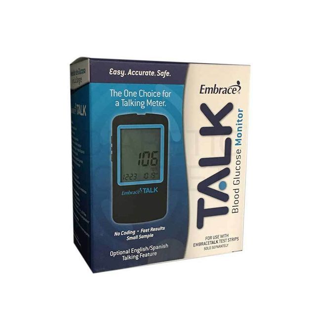 Embrace Talk Blood Glucose Meter English & Spanish w/10 strips Exp 01/03/2024