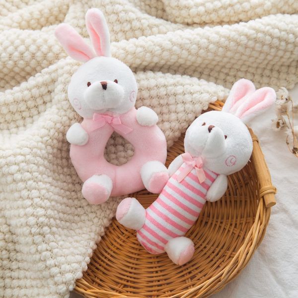 Plush Baby Soft Rattle Toys, Pink Bunny Baby Rattles for Infants Baby First Stuffed Animal Plush Rattle Shaker Set for Newborns Soft Ring Rattle Sensory Toys for Infant Boys Girls Shower Gifts, 2 PCS