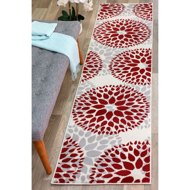 Rugshop Rugs Runners Modern Floral Circles Rug Runners for Hallways Red 2x7 Rug