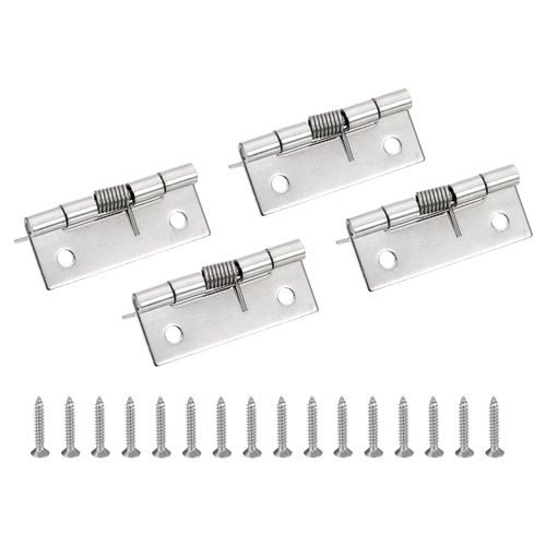 PATIKIL 4 Pcs Spring Loaded Hinges, 2" Self Closing Door Hinges 304 Stainless Steel Small Door Hinges with Screws for Cabinet Door