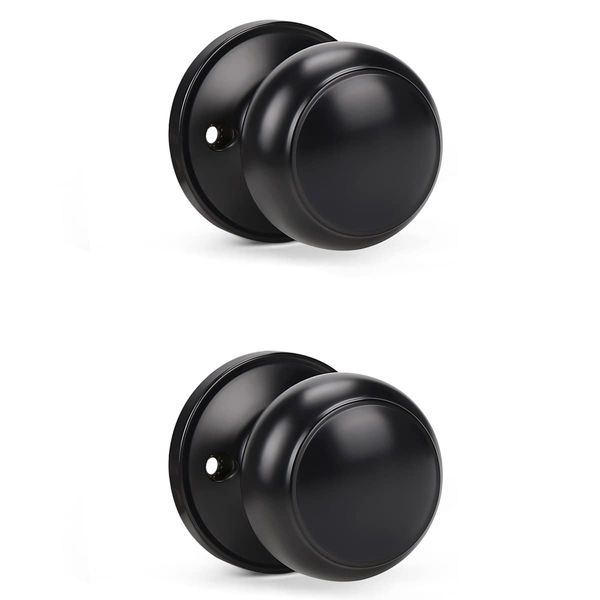 KNOBWELL 2 Pack Black Closet Door Knobs Dummy Door Knob, Individual Dummy Door Knob Single Side, Matte Black Interior Door Knobs, Easy Installation