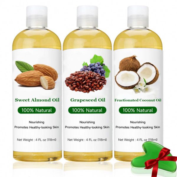 【100Ml*3Pcs】VEROA Body Oil 100% Almond Oil & Grapeseed Oil & Pure Coconut Oil Set,Natural and Cold Pressed Body Oil for Women,Suitable for Skin, Hair, Massage,Hydrating and Nourishing