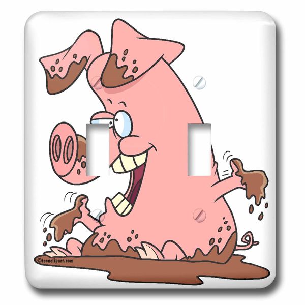 3dRose lsp_103921_2 Cute Happy Pink Pig In Mud Double Toggle Switch