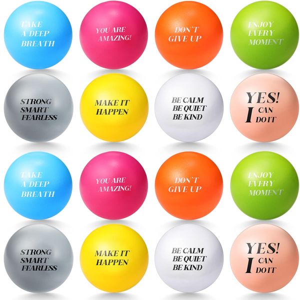 32 Pcs Motivational Stress Balls Hand Exercise Balls Inspirational Colorful Foam Balls Quotes Anxiety Small Balls for Encouraging Motivating Adults Kids Relieve Anxiety, 8 Color (Cute, Inspirational)