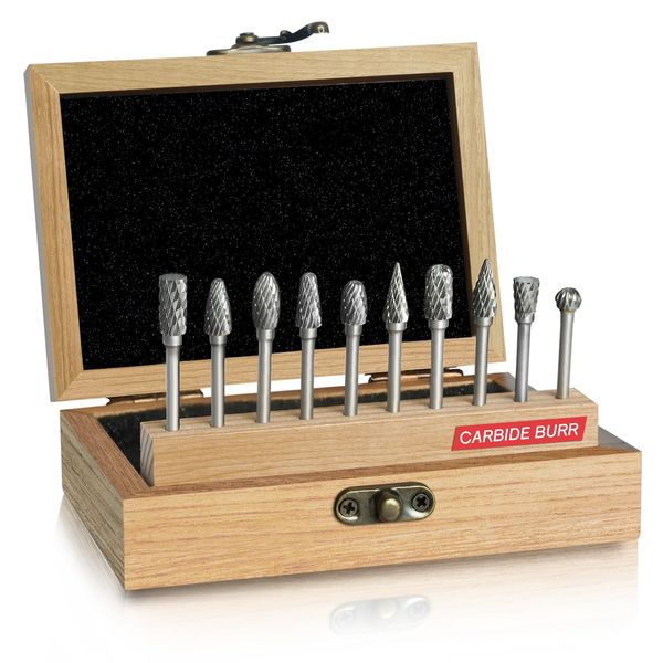 JEEKVISEN Tungsten Carbide Burr Set Die Grinder Bits 1/8" Shank 10Pcs - Double Cut Rotary Burr for Metal Deburring, Finishing, Carving, Grinding, Polishing, Engraving, Drilling