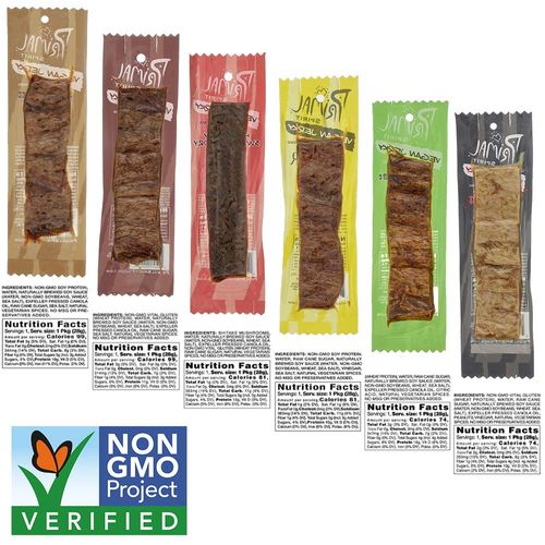 Primal Spirit Vegan Jerky - Most Popular Flavors Pack, 10 g. Plant Based Protein, ("The Classics" 6 Teriyaki, 6 Hickory Smoked, 6 Texas BBQ, 2 Thai Peanut, 2 Hot & Spicy, 2 Mesquite Lime 24-Pack, 1 oz