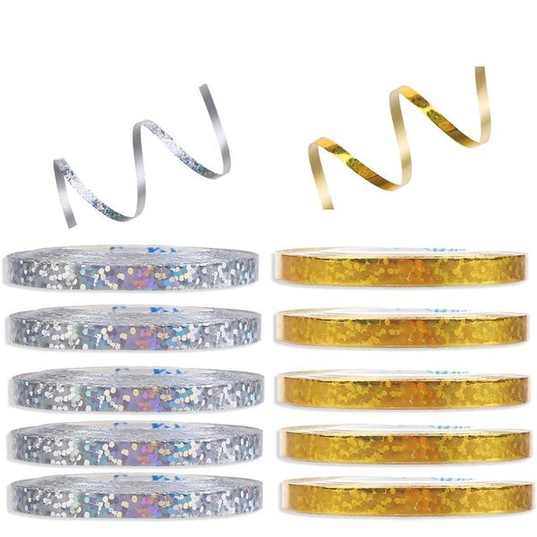 CCINEE Shiny Curling Ribbon, Balloon Ribbon, Decorative Ribbon, Gift, 328.4 ft (100 m), Wrapping, Party, Birthday, Set of 10 (Gold+Silver Color, 10PCS)