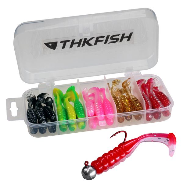 THKFISH Pack of 30 artificial baits, 2 inches, rubber fish, zander, pike, perch, rubber bait, trout bait, zander bait