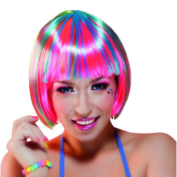 Boland 10107047 72181 85701 Polyester Wig One Size Neon, Fluo Pink/Blue