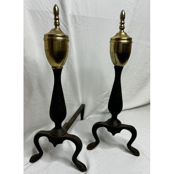 Vintage Fireplace Andirons Mid 20th Century Brass Federal Style