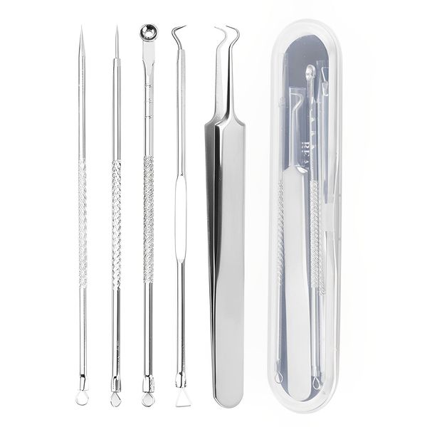 Blackhead Remover Tool Kit,5 Pieces Comedone Extractor Tool,Stainless Steel Comedone Extractor,Blackhead Extractor Tool Acne Needle Whitehead Removal,for Nose Face Skin