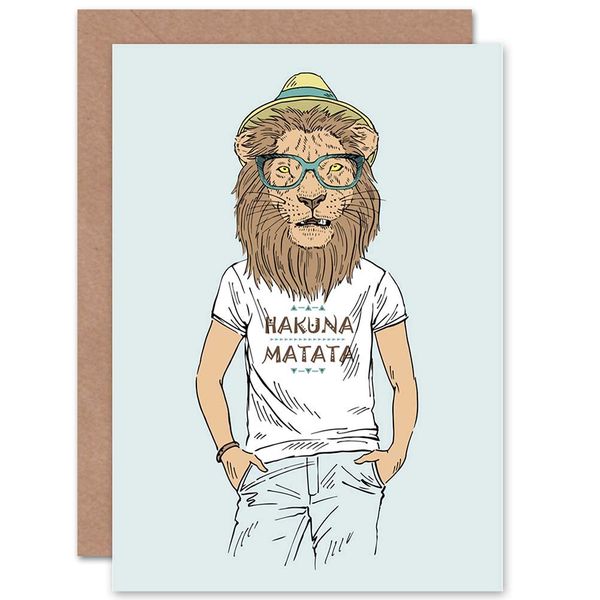 Wee Blue Coo FASHION ANIMAL LION DRESSED BLANK GREETINGS BIRTHDAY CARD ART