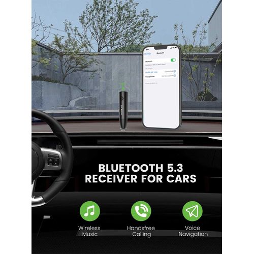 HVMLAK Bluetooth 5.3 Car Aux Adapter with Enhanced Microphone, 3.5mm Jack for Car Home Stereo, USB-C Charging, Sturdy Case, 1 Piece