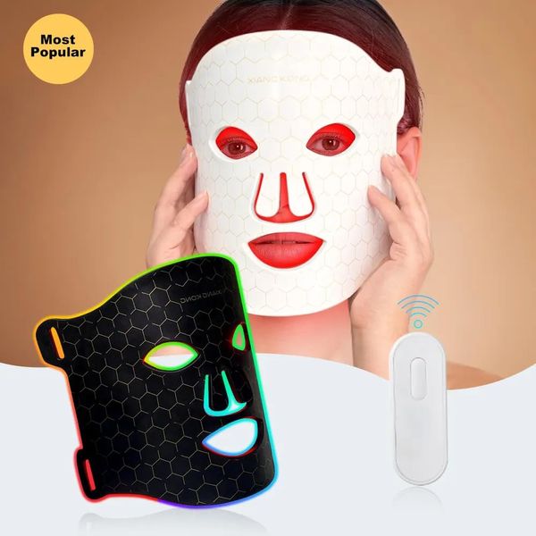 Red Light Therapy for Face - Led Face Mask Therapy for Skin Rejuvenation - 7 Colors Led Light Silicone Skin Care Treatment - Red Light Face Mask - Anti Aging Wrinkles Skin Care Mask - (White)