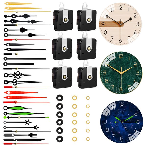 6 PCS High Torque Quartz Clock Movement Mechanism Replacement Clock Kit with 10 Different Pairs of Hands Clock for DIY Repair Clock Parts Shaft Lengths 12mm 15.5mm 21.5mm (Style 2)