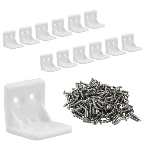 Rierdge 30 Pcs White Plastic Corner Brace L Bracket, 1 x 1 inch Right Angle Brackets, Right Angle Bracket for Tables, Furniture, Shelves with Screws