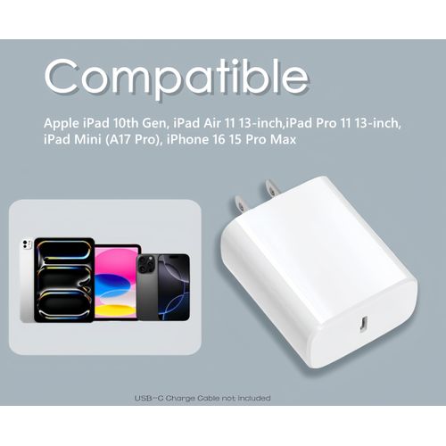 20W USB C Charging Block, Charger for AirPods 4, iPad A16, Air 11 inch, Pro 13 inch, Mini A17 Pro & iPhone 16 15 Pro Max