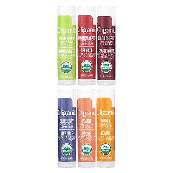 Organic Lip Balm Set, 6 Pack, 0.15 oz (4.25 g) Each