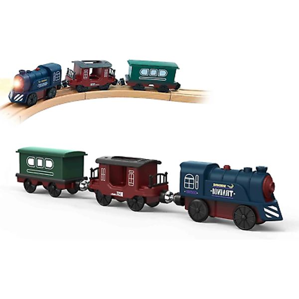 Battery Operated Train for Wooden Track, 3Pcs Train Toy Set for 3 4 5+Years Old