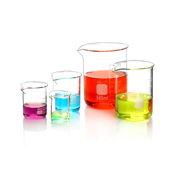 QWORK® Glass Beakers 25ml 50ml 100ml 250ml 500ml - Set of 5 Graduated Borosilicate Measuring Beaker for Science Lab Kitchen