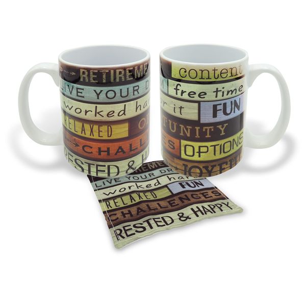 Abbey & CA Gift Multiwood Retirement Sublime Mug & Fabric Coaster Set