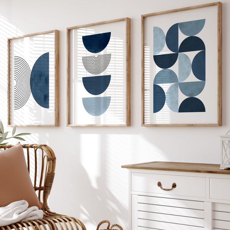 Set of 3 Wall Art Prints | Navy Blue Wall Art | Mid Century Home Decor ...