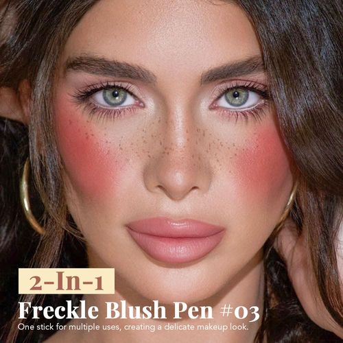 Freckle Blush Pen,2 in 1 Double-ended Waterproof Long Lasting Ultra-Blendable Quick Dry Chestnut Freckle Stamp Pencil and Rose Liquid Blush for Natural Face Makeup,Vegan & Cruelty -free