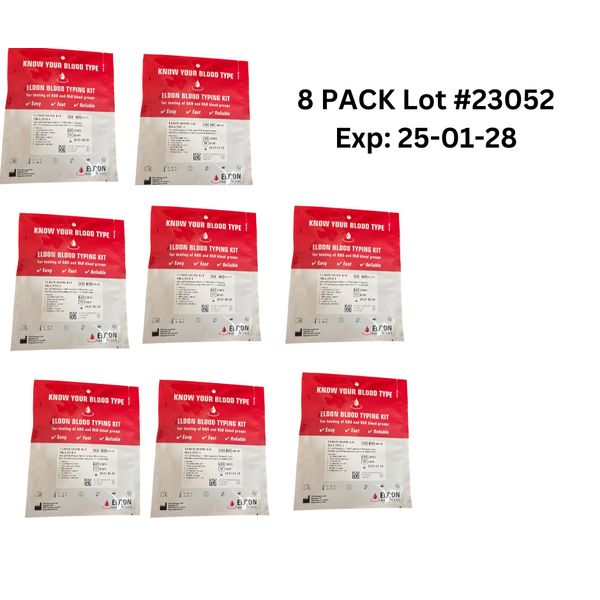 8X Eldoncard  A,B,O,AB & RHESUS D Blood Type Test Kit for self testing New