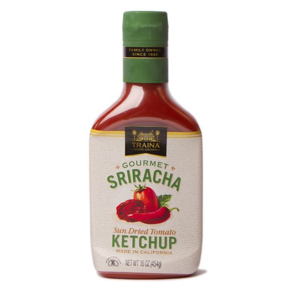 Traina Home Grown Gourmet Sriracha Ketchup - No Corn Syrup, Non GMO, 16 oz bottle