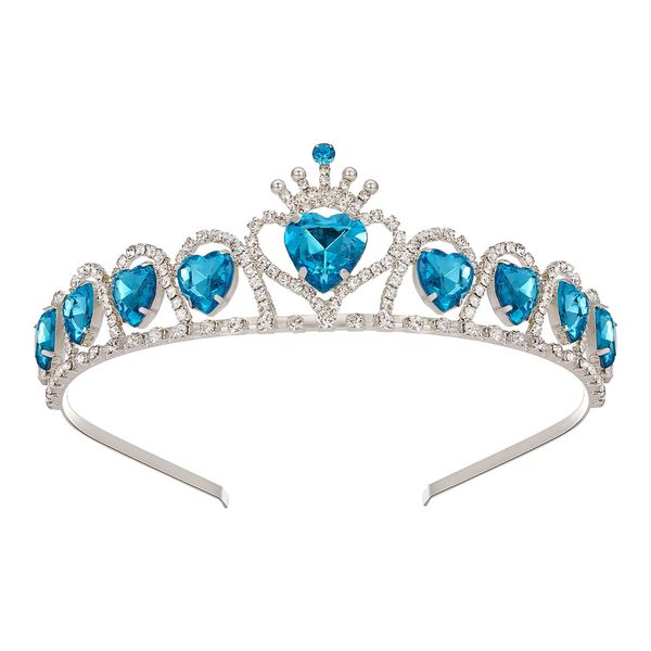 SWEETV Blue Princess Tiara, Birthday Tiara Gift, Heart Shaped Crystal Crown, Costume Headpiece, Elsa Dress-up Accessories